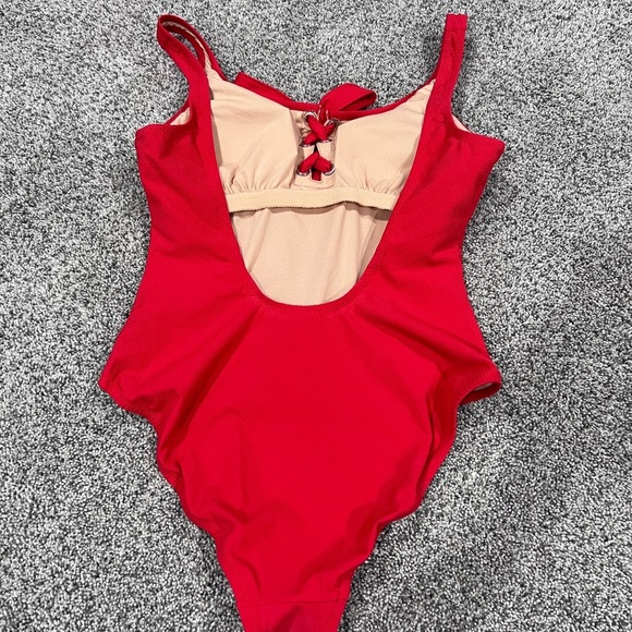 NWT J. Crew Red  Lace Up Scoop Neck Deep Back One Piece Swimsuit Size US 8 - Picture 4 of 9